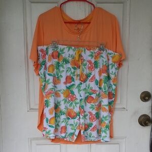 NiB Cuddl Duds Sleepwear Citrus Print Short Sleeve Top & Shorts 1X